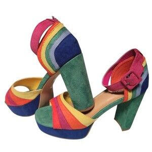 Unique Vintage Rainbow Suede Peep Toe Platforms Size EU39 US8